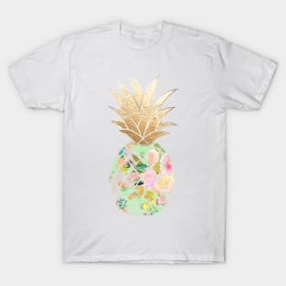 Aloha pineapple, mint green + faux gold T-Shirt